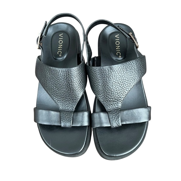 Vionic Black Leather Alondra Platform Lug Sandal Size 7.5 - Picture 3 of 12